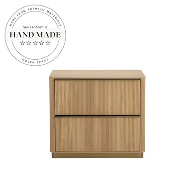 Modern Retro Square Groove Oak Two Drawer Bedside Table