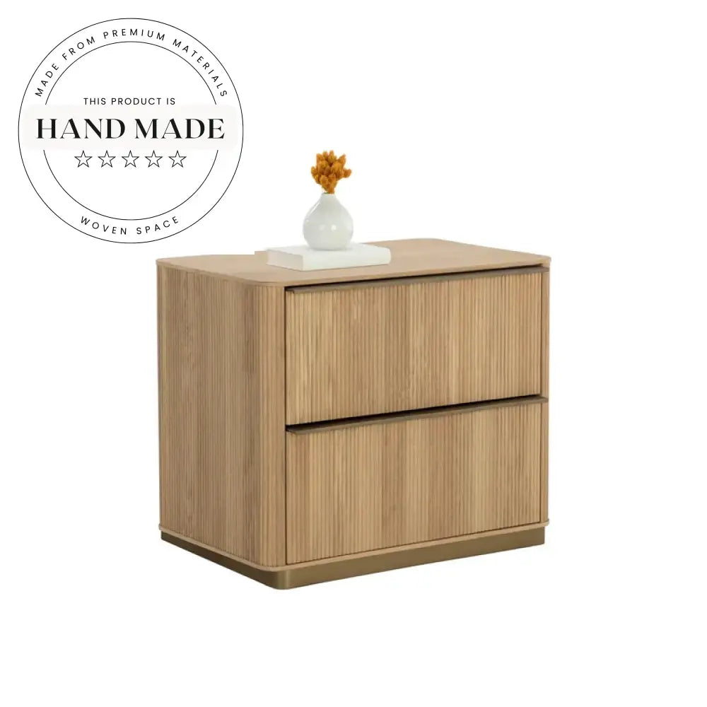 Modern Retro Square Groove Oak Two Drawer Bedside Table