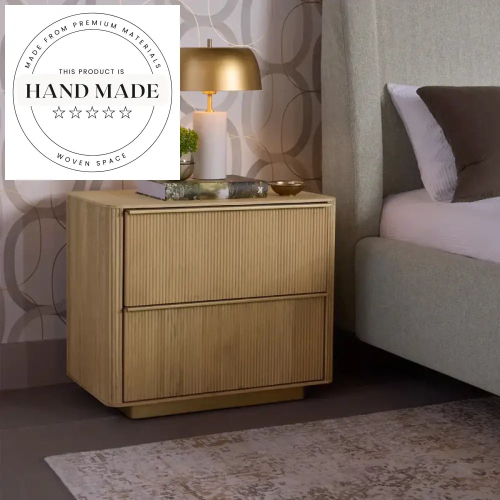 Modern Retro Square Groove Oak Two Drawer Bedside Table