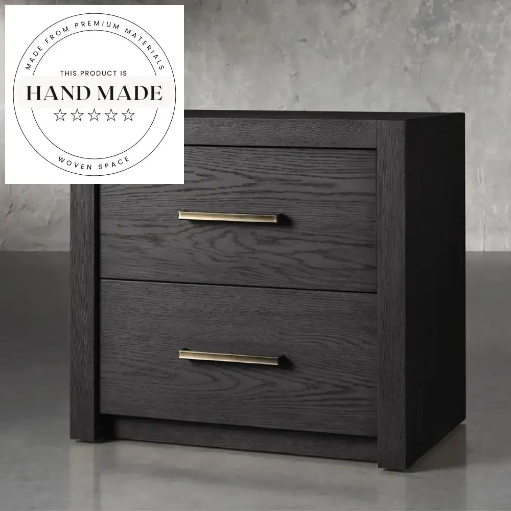 Modern Retro Square Oak Solid Wood Two Drawer Bedside Table