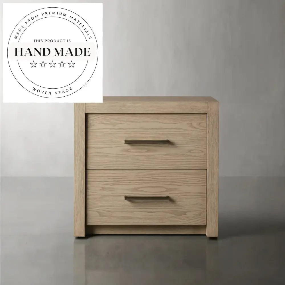 Modern Retro Square Oak Solid Wood Two Drawer Bedside Table