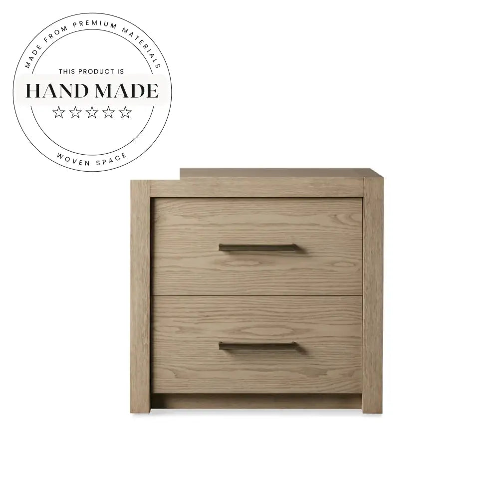 Modern Retro Square Oak Solid Wood Two Drawer Bedside Table