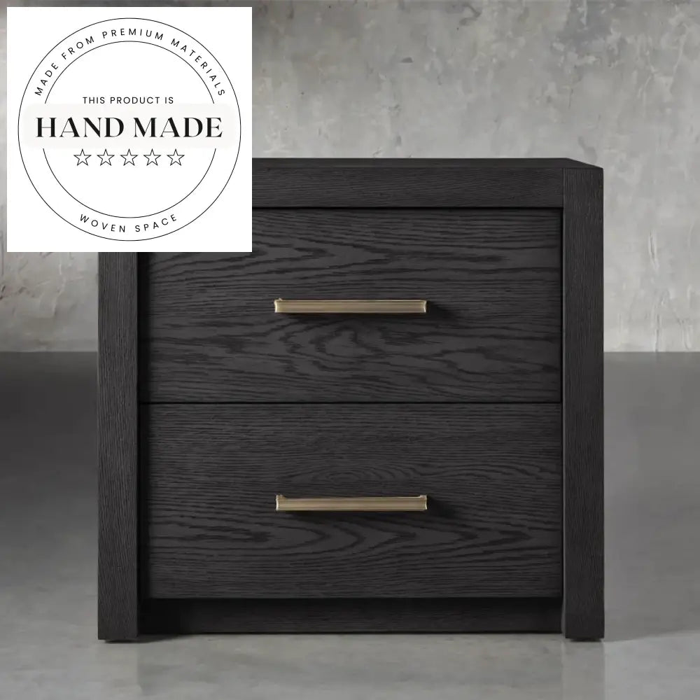 Modern Retro Square Oak Solid Wood Two Drawer Bedside Table