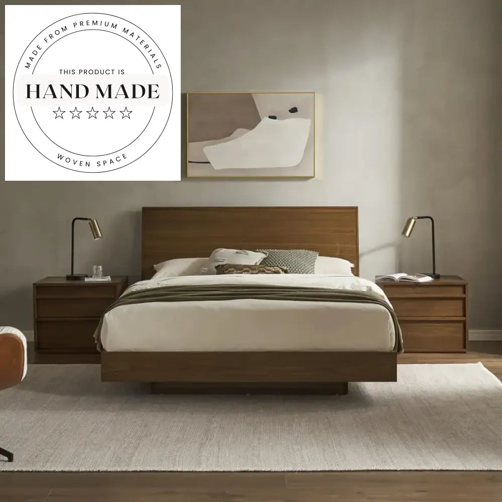 Modern Retro Square Walnut Solid Wood 2-Drawer Bedside Table