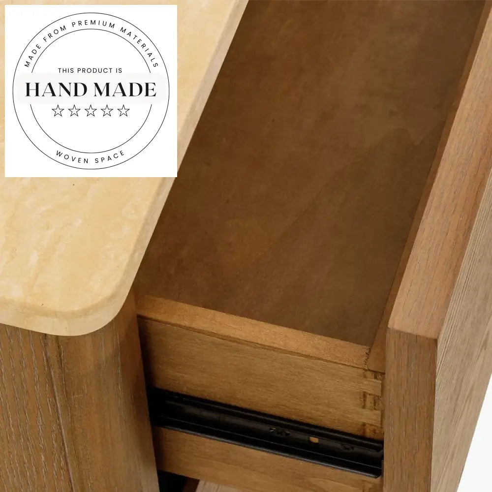 Modern Retro Travertine Marble Top Mirrored Drawer Wooden Nightstand