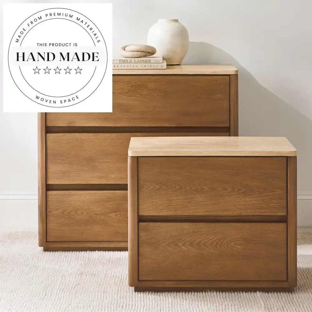 Modern Retro Travertine Marble Top Mirrored Drawer Wooden Nightstand
