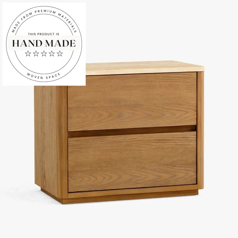 Modern Retro Travertine Marble Top Mirrored Drawer Wooden Nightstand