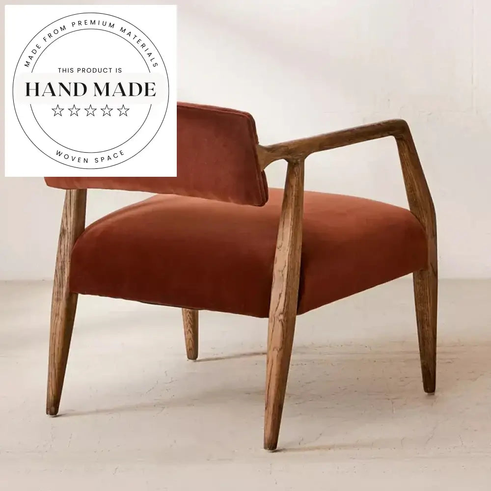 Modern Retro Velvet Fabric Armchair with Wooden Frame for Living Room