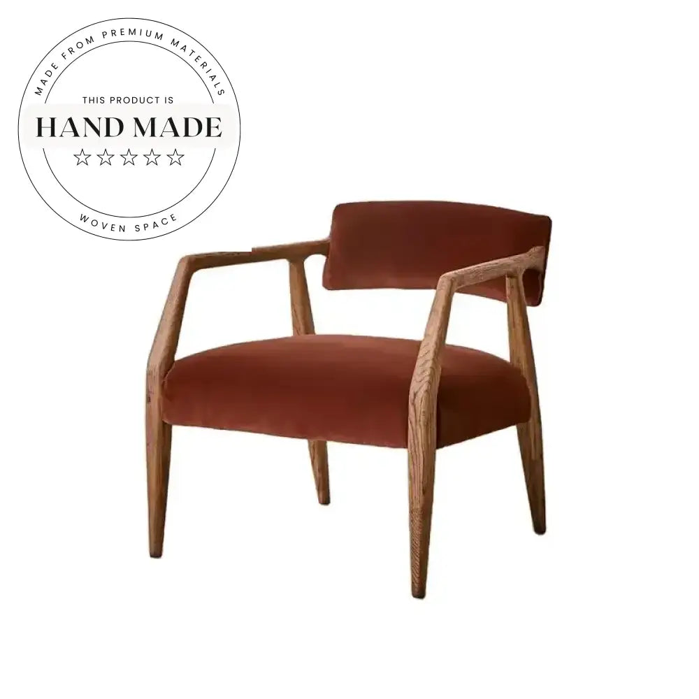 Modern Retro Velvet Fabric Armchair with Wooden Frame for Living Room