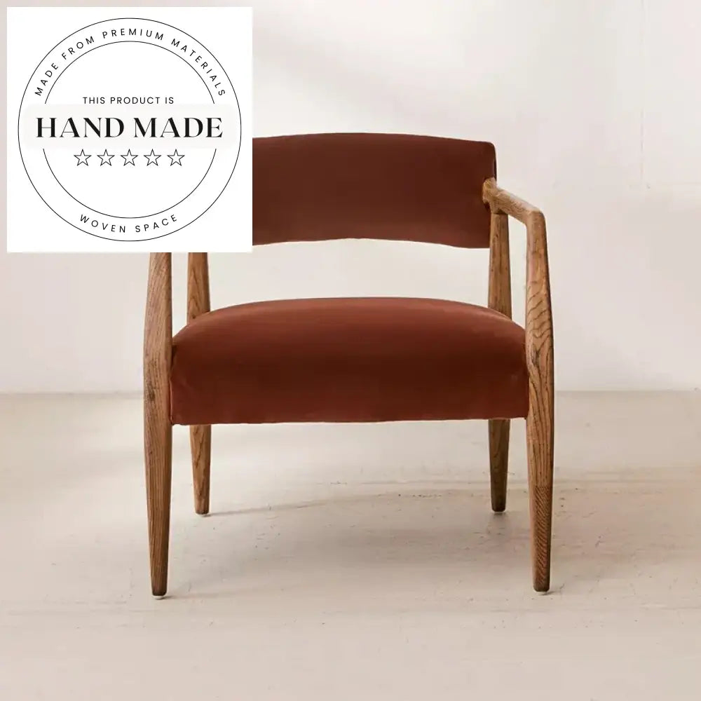 Modern Retro Velvet Fabric Armchair with Wooden Frame for Living Room