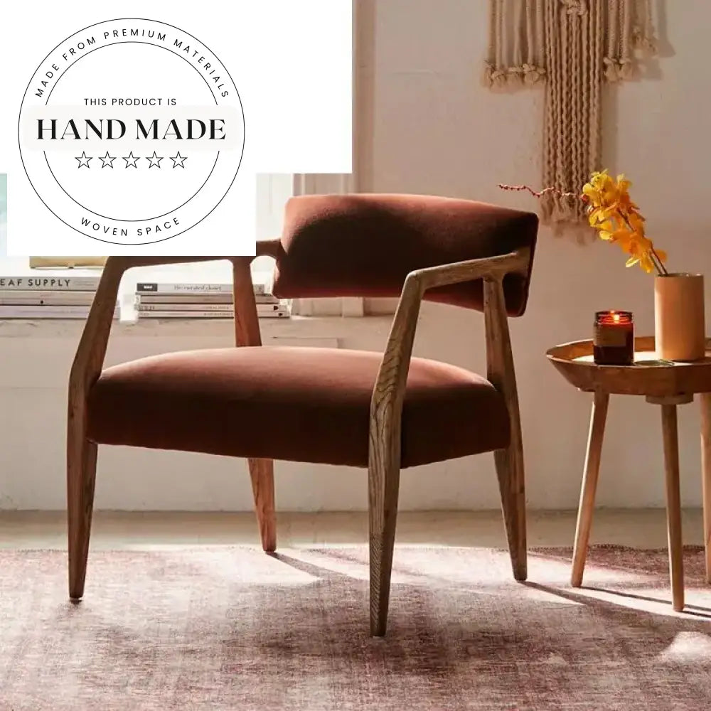 Modern Retro Velvet Fabric Armchair with Wooden Frame for Living Room