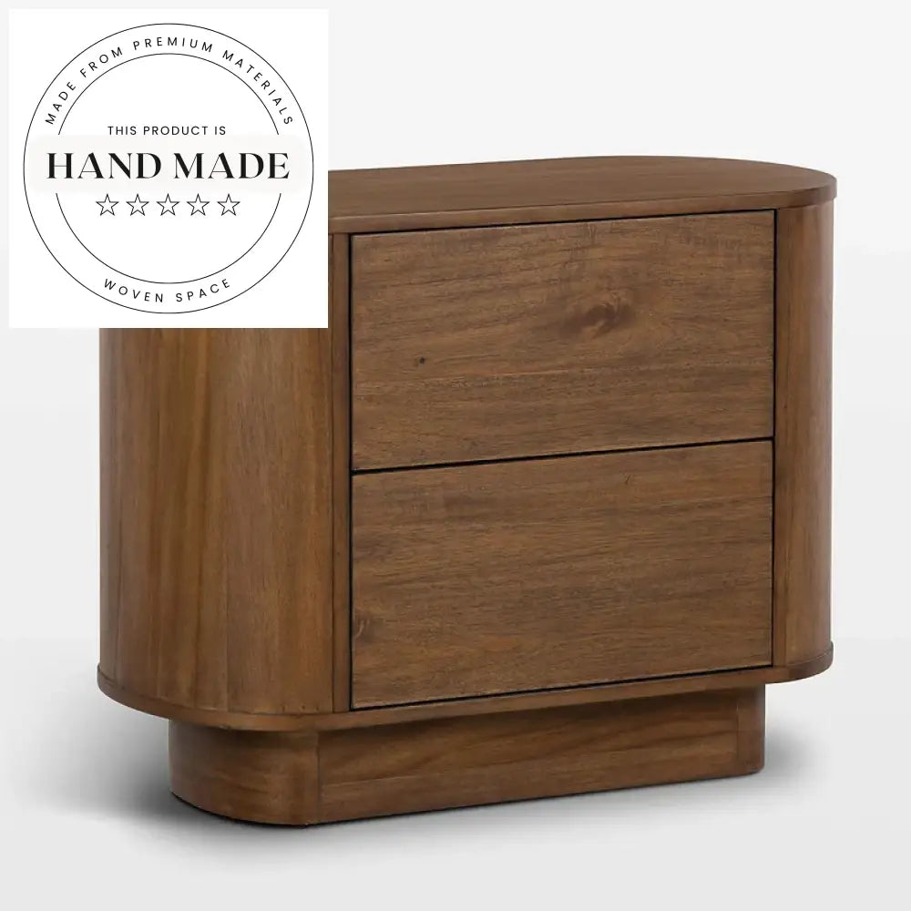 Modern Retro Walnut Wood Nightstand with Two Drawers Bedside Table