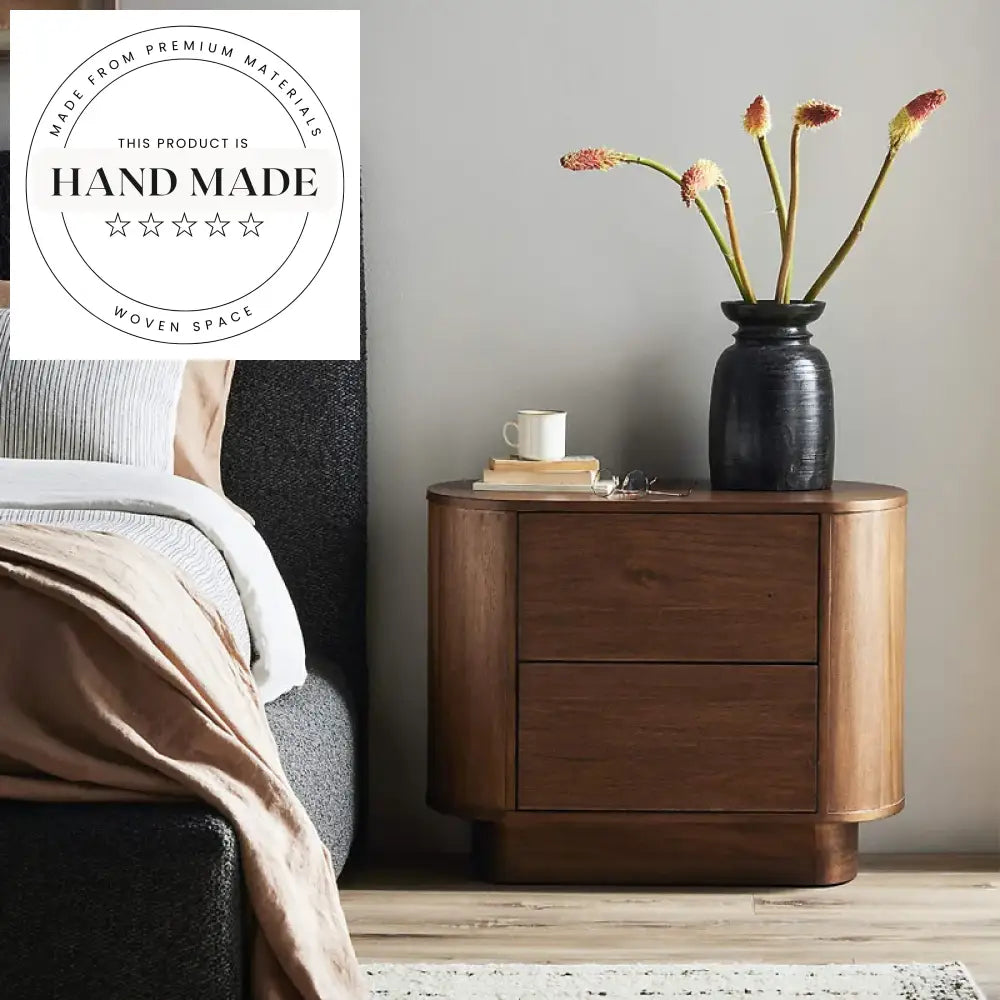 Modern Retro Walnut Wood Nightstand with Two Drawers Bedside Table