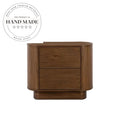 Modern Retro Walnut Wood Nightstand with Two Drawers Bedside Table