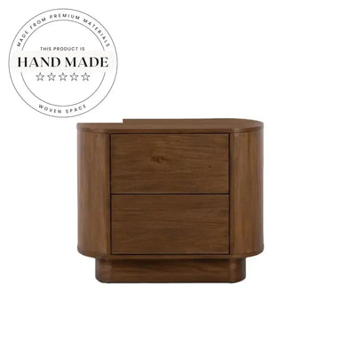 Modern Retro Walnut Wood Nightstand with Two Drawers Bedside Table