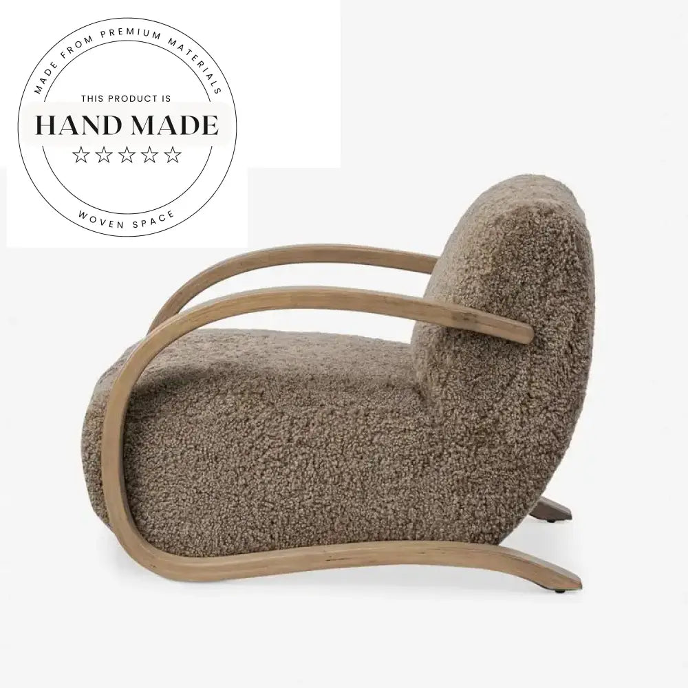 Modern Retro Wooden Plush Wool Accent Lounge Recliner Armchair for Living Room