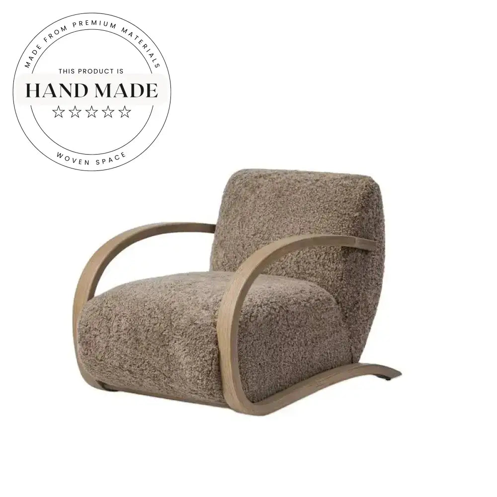 Modern Retro Wooden Plush Wool Accent Lounge Recliner Armchair for Living Room