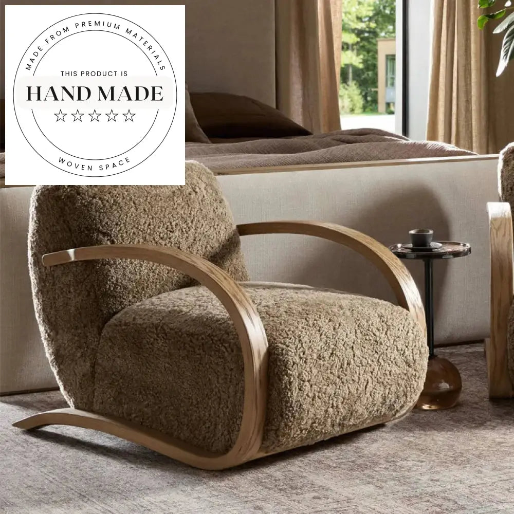Modern Retro Wooden Plush Wool Accent Lounge Recliner Armchair for Living Room