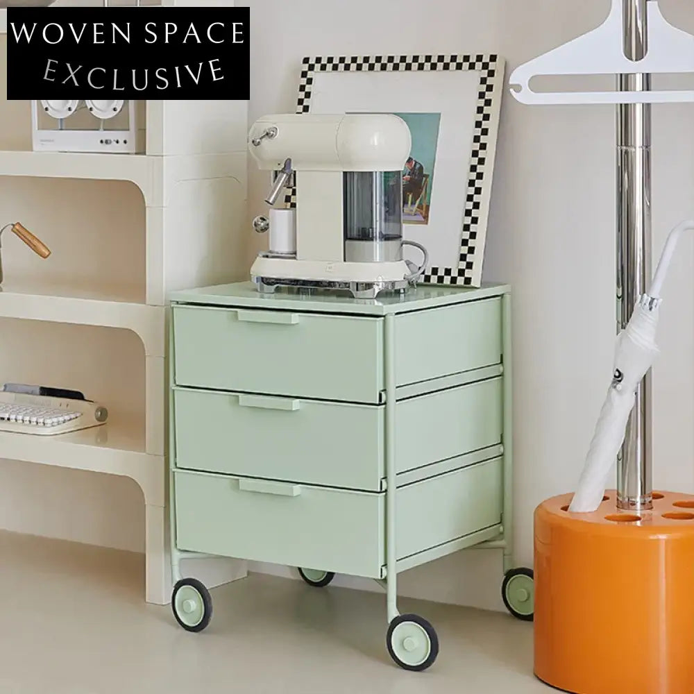 Modern Rolling ABS Plastic Side Table Cabinet with Wheels and Storage