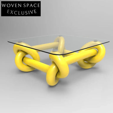 Modern Rope Knot Design Square Glass Top Fiberglass Base Coffee Table