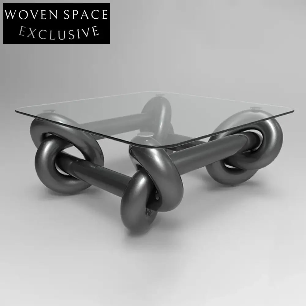 Modern Rope Knot Design Square Glass Top Fiberglass Base Coffee Table