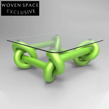 Modern Rope Knot Design Square Glass Top Fiberglass Base Coffee Table