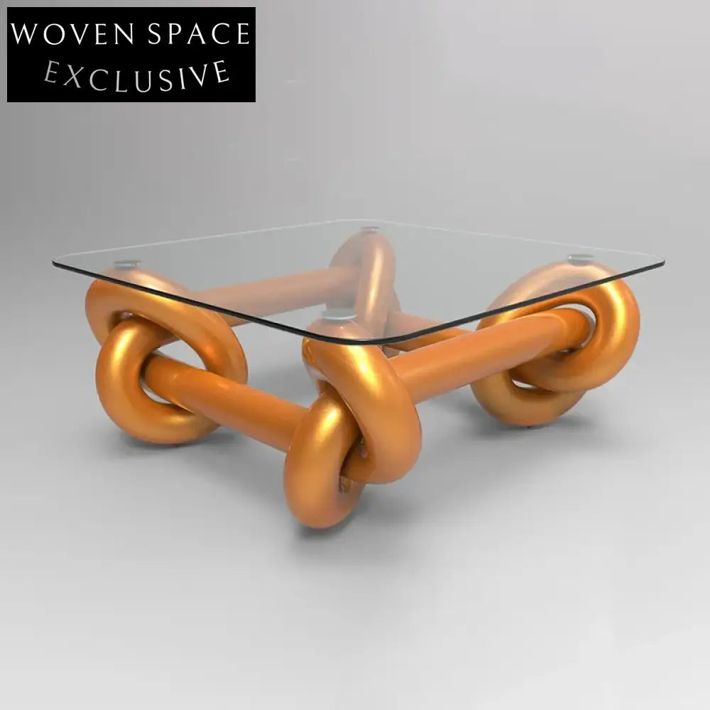 Modern Rope Knot Design Square Glass Top Fiberglass Base Coffee Table