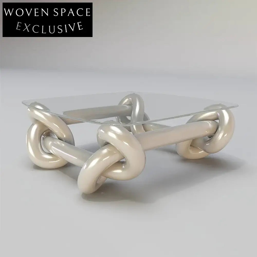 Modern Rope Knot Design Square Glass Top Fiberglass Base Coffee Table