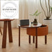 Modern Round Barenia Leather and Solid Wood Mobile Side Table