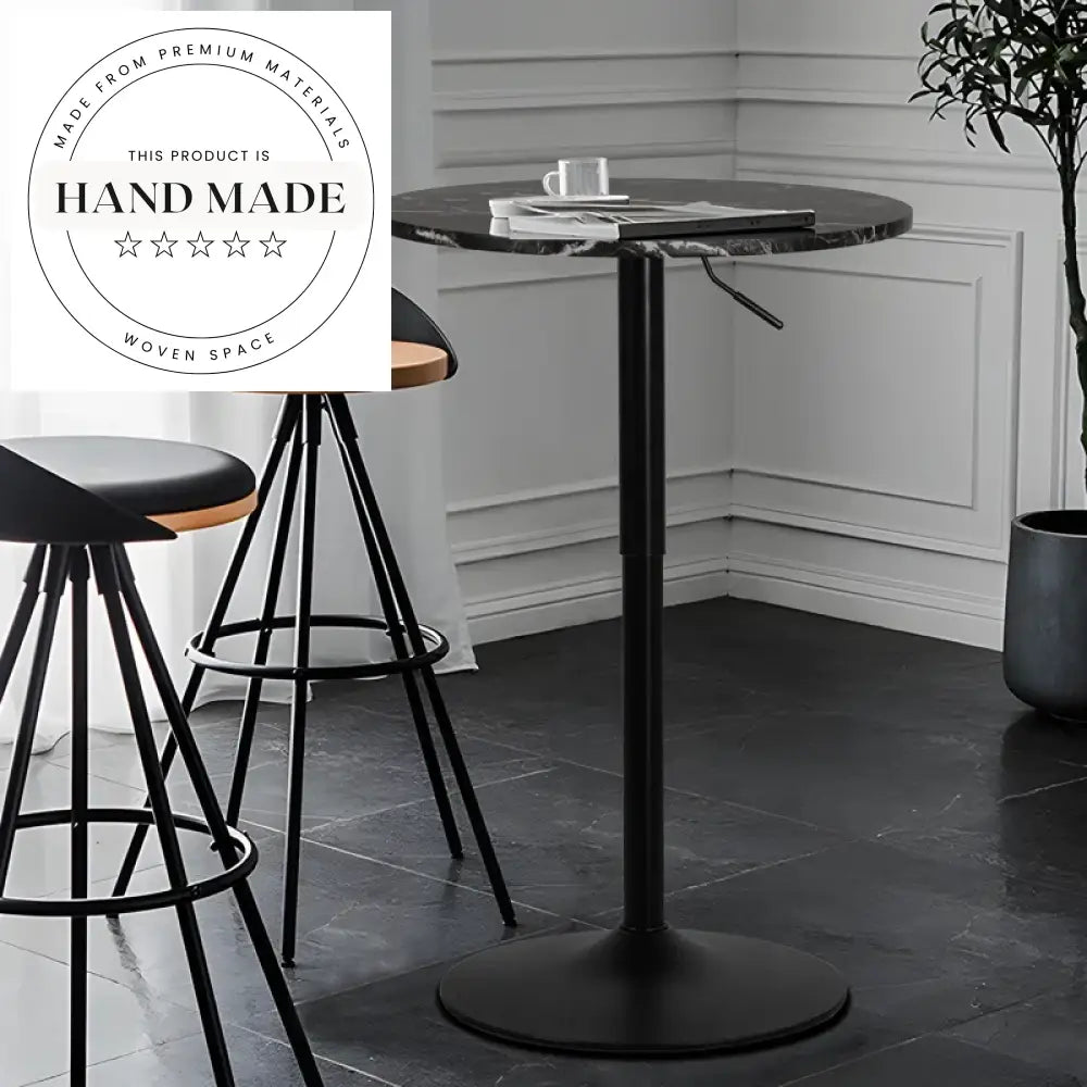 Modern Round Bistro Bar Table, Height Adjustable Metal Base Dining Table