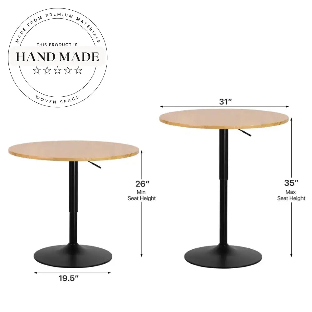 Modern Round Bistro Bar Table, Height Adjustable Metal Base Dining Table