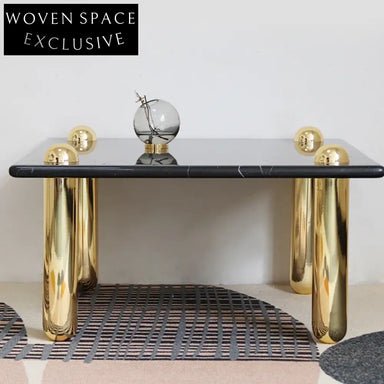 Modern Round Black Marble Coffee Table with Gold Stainless Steel Base