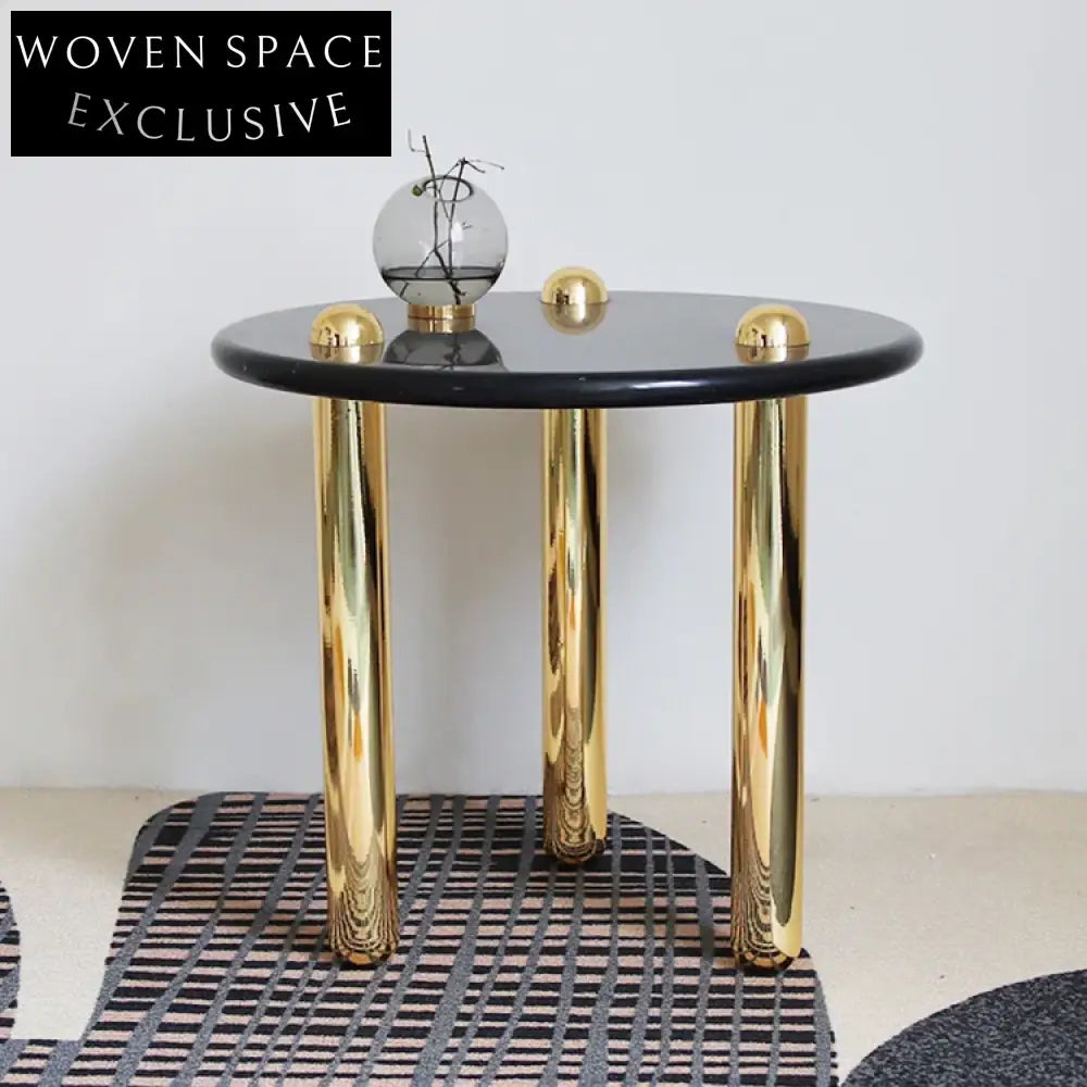Modern Round Black Marble Coffee Table with Gold Stainless Steel Base