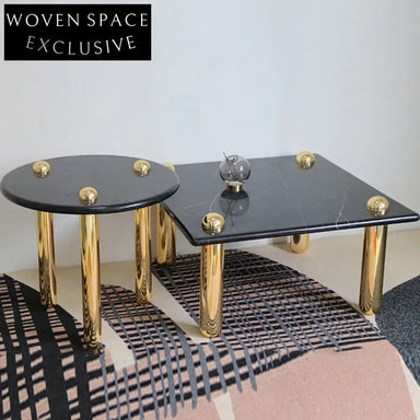 Modern Round Black Marble Coffee Table with Gold Stainless Steel Base