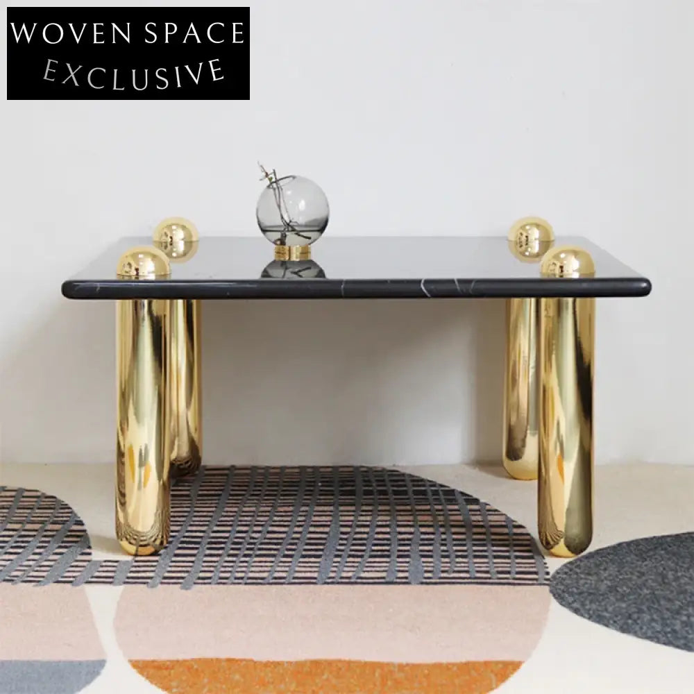 Modern Round Black Marble Coffee Table with Gold Stainless Steel Base