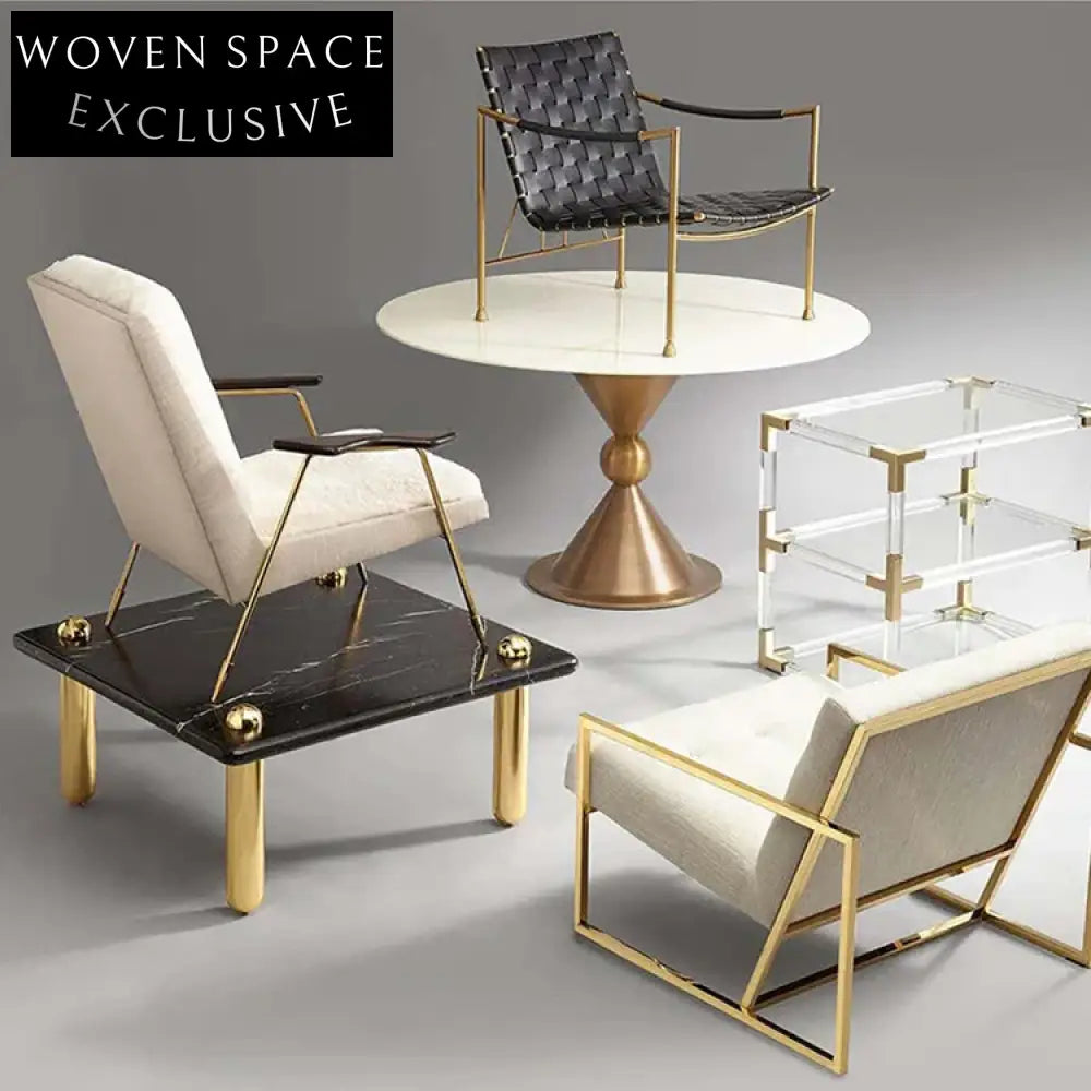 Modern Round Black Marble Coffee Table with Gold Stainless Steel Base