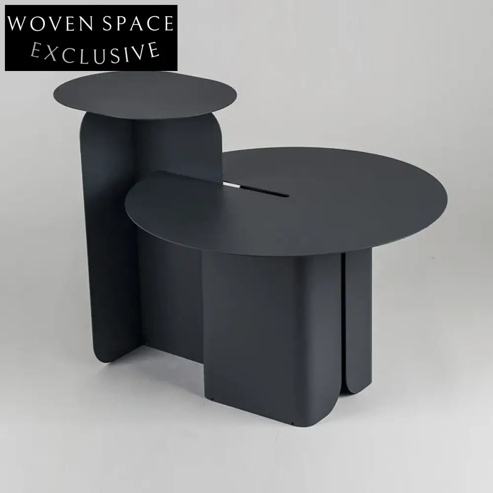 Modern Round Black Metal Living Room Accent Coffee Table