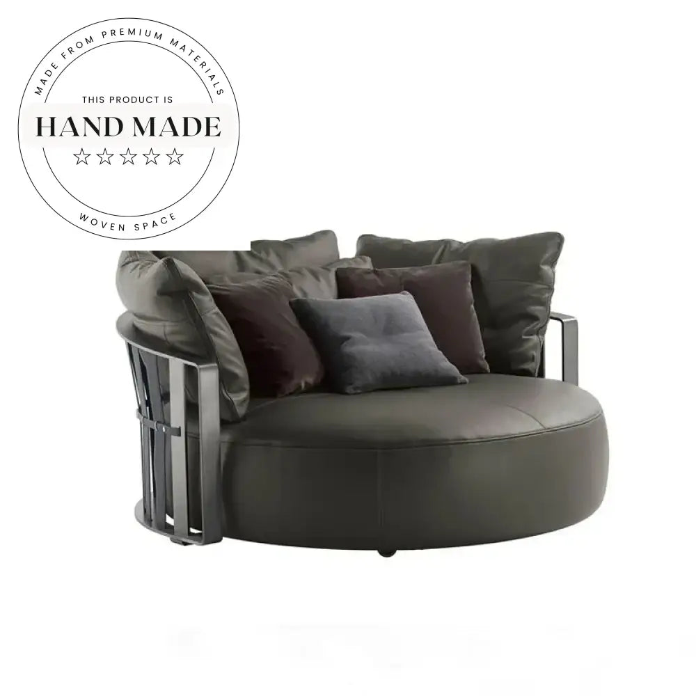 Modern Round Black PU Leather Curved Backrest Single Lounge Sofa Chair