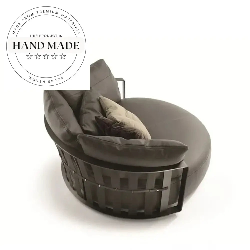 Modern Round Black PU Leather Curved Backrest Single Lounge Sofa Chair