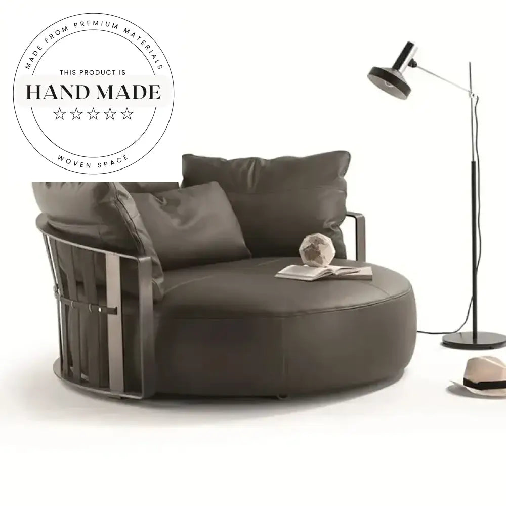 Modern Round Black PU Leather Curved Backrest Single Lounge Sofa Chair