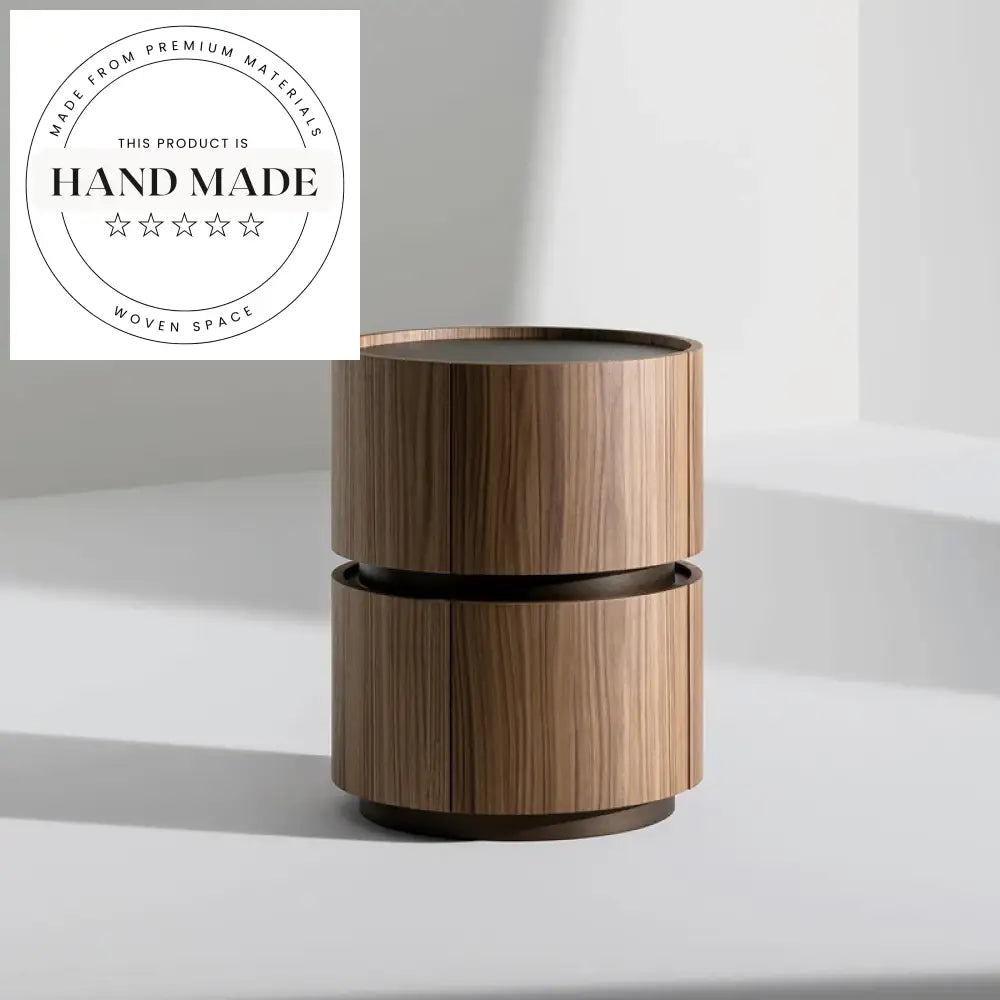 Modern Round Black Wood Creative Two Drawer Bedside Nightstand