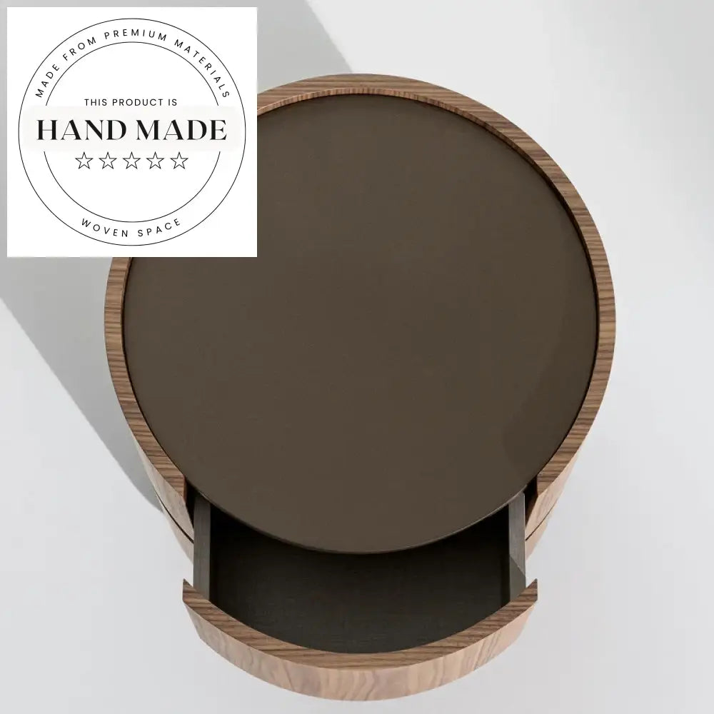 Modern Round Black Wood Creative Two Drawer Bedside Nightstand