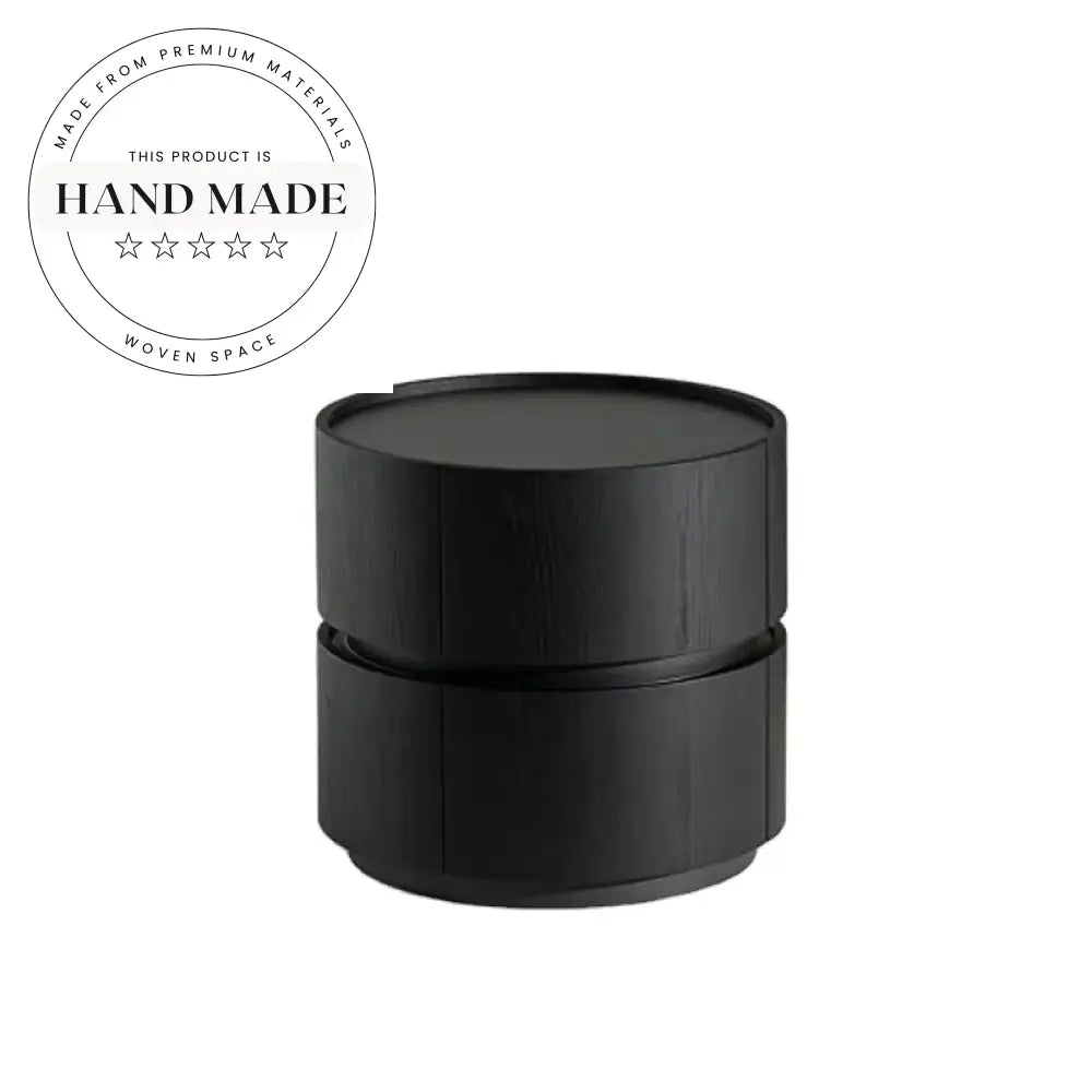 Modern Round Black Wood Creative Two Drawer Bedside Nightstand