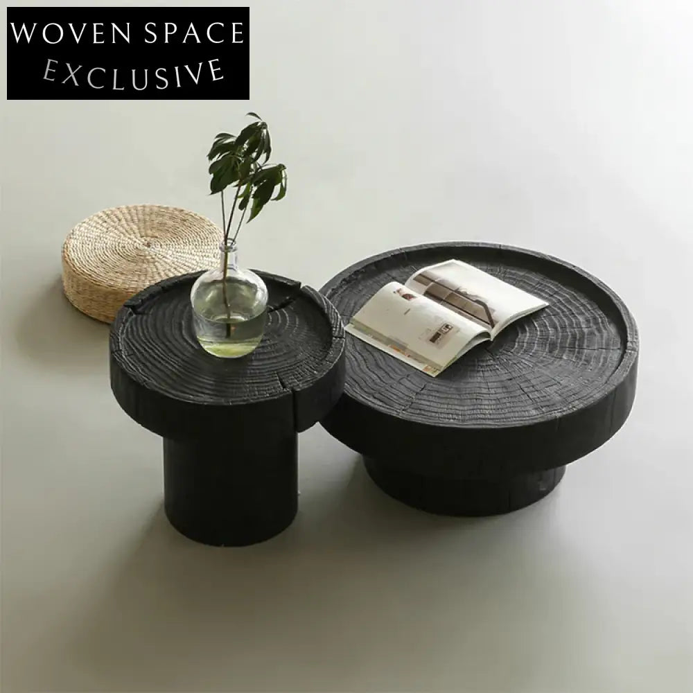 Modern Round Black Wood Top Coffee Table for Living Room Apartment