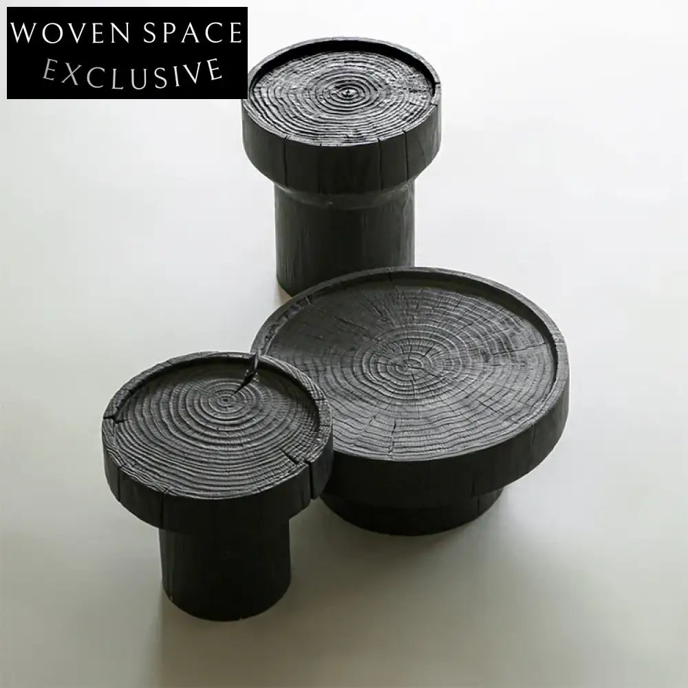 Modern Round Black Wood Top Coffee Table for Living Room Apartment