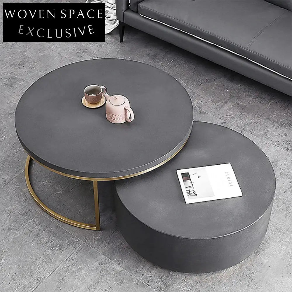 Modern Round Cement Effect Finish Small Living Room Sofa Coffee Table