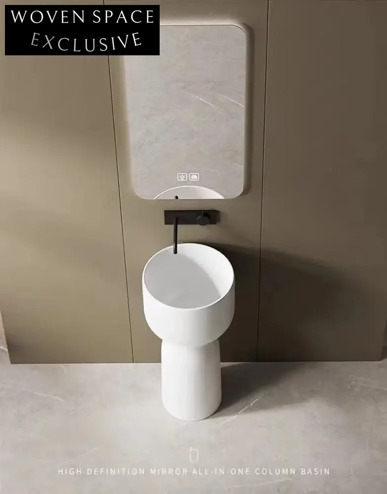 Modern Round Ceramic Pedestal Bathroom Wash Basin Sink Floor Mounted