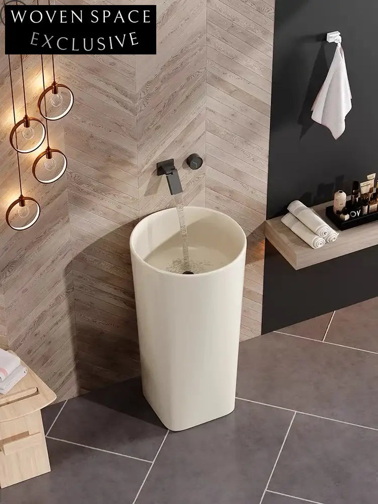 Modern Round Ceramic Pedestal Bathroom Wash Basin Sink Floor Mounted