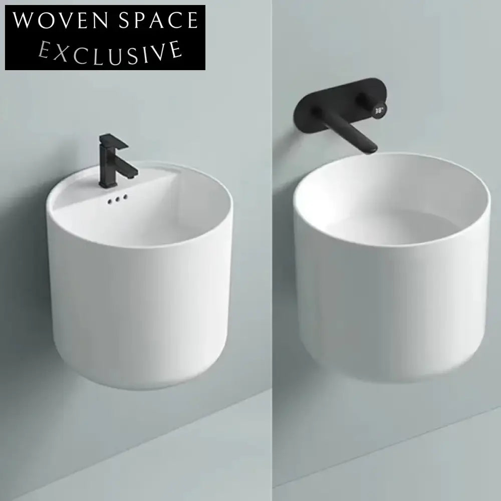 Modern Round Ceramic Wall Hung Bathroom Wash Sink Space-Saving Basin