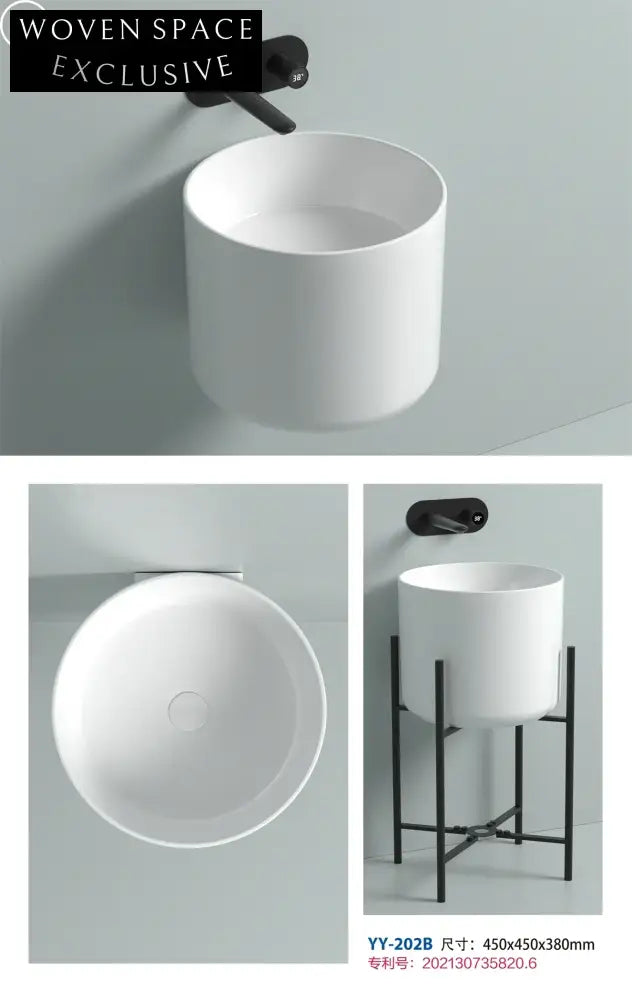 Modern Round Ceramic Wall Hung Bathroom Wash Sink Space-Saving Basin